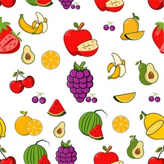 Fruit seamless vector design templates isolated on white background