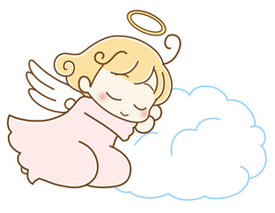 スヤスヤ寝てる天使　左向き　ピンク