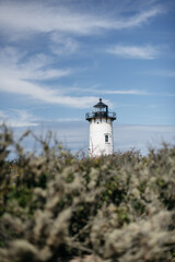Fototapeta na wymiar lighthouse rising above a grassy knoll