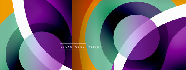 Abstract background with color geometric shapes. Beautiful minimal backdrop with round shapes circles and lines. Geometrical design. Vector illustration