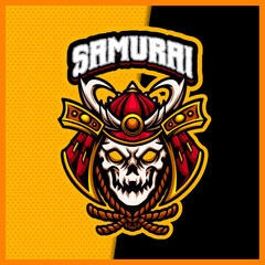Samurai Oni Skull Monster mascot esport logo design illustrations vector template, Devil Ninja logo for team game streamer banner, full color cartoon style