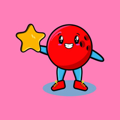 Cute cartoon mascot character bowling ball mascot holding big golden star in cute modern style design for t-shirt, sticker, logo element