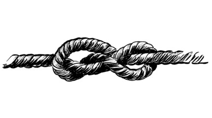 Ink black and white drawing of a sea knot