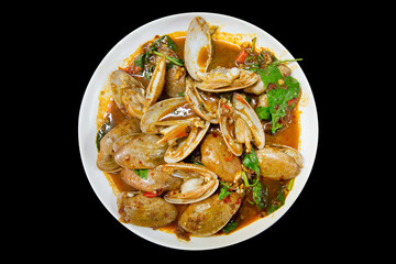 Die cut of Stir Fried Clams with Roasted Chili Paste on black isolated.