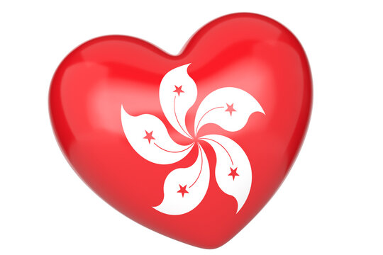 Hong Kong flag on heart. 3D rendering. 3D illustration.