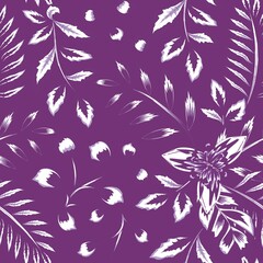 vintage abstract seamless pattern with colorful purple plants leaves and foliage on pastel background. Vector design. Jungle print. Floral background. Printing and textiles. Exotic tropics. natural