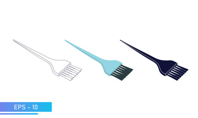 A brush for coloring hair. Hair color change. Tools for a beauty salon, hairdresser or stylist. In color, lines and solid fill. Vector illustration.