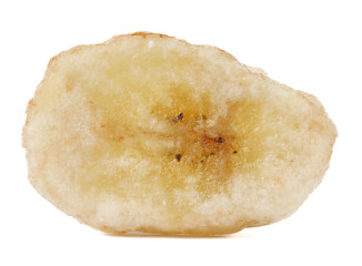 Banana chips. A slice of banana chips is isolated on a white background. Full clipping path.