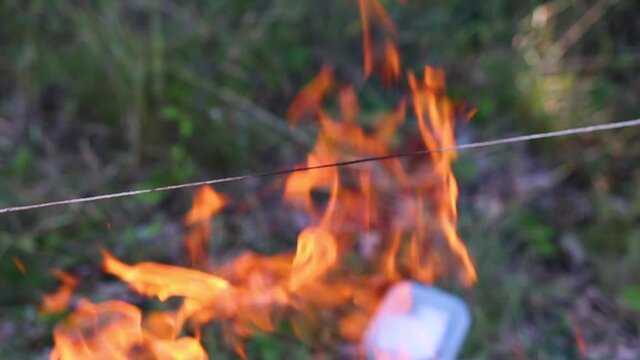 Thread Splitted By Campfire, Close Up