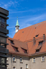 Obraz premium Tiled roofs of medieval Regensburg. Bavaria, Germany
