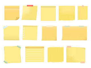 Sticky notes big set collection. Realistic yellow post it notes isolated in white background.