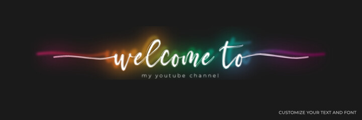 Welcome card neon colorful glow gradient notes editable text effect background vector - obrazy, fototapety, plakaty