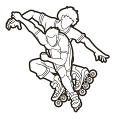Group of Roller blade Players Action Vector