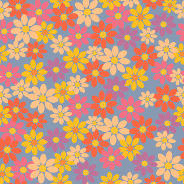 vector seamless pattern in retro hippie style with flowers. pattern in flat style © Viktoria
