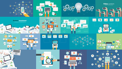 set business flat vector illustration design concept for web banner homepage and social media marketing  - obrazy, fototapety, plakaty