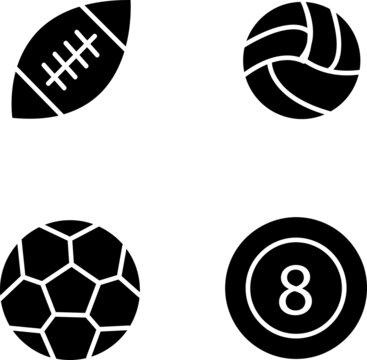 Sports balls vector set. Cartoon ball icons. Black and white cut collection. Vector silhouettes...eps