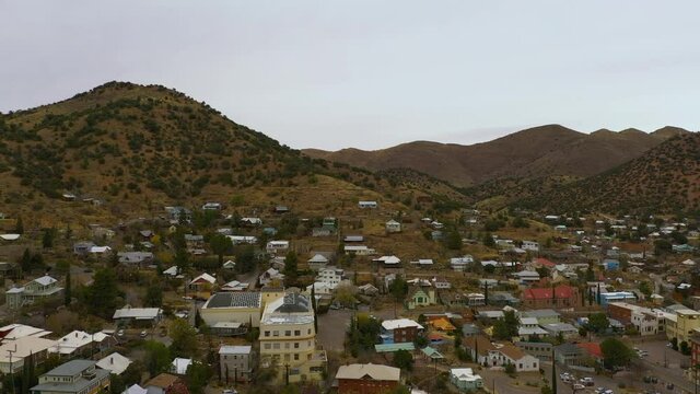 Bisbee, Arizona drone aerial 4k video of Copper Canyon homes and rooftops