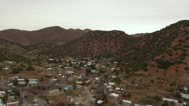 Bisbee Arizona United States in winter December, aerial flyover