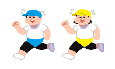 ランニングウェアを着て走る肥満男女