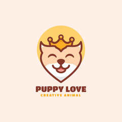 Vector Logo Illustration Puppy Love Simple Mascot Style.