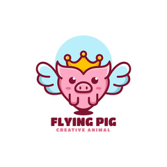 Vector Logo Illustration Flying Pig Simple Mascot Style.