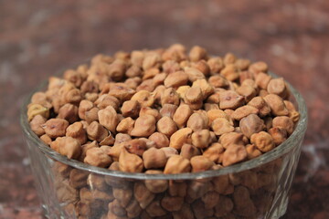 Fresh chickpeas on a glass bowl