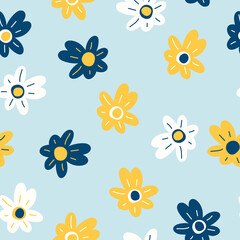 Fototapeta na wymiar abstract flowers seamless pattern in trending colors 2022. vector hand drawn minimalism simple. wallpaper, textiles, wrapping paper. child.