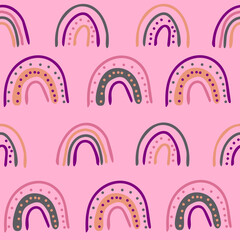 rainbow seamless pattern hand drawn doodle, vector, boho, minimalism. wallpaper, textile, print, wrapping paper, background. trendy color 2022.