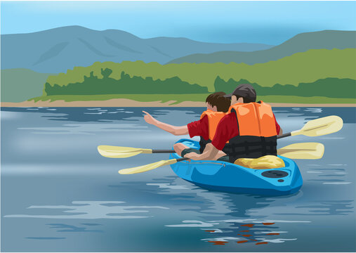 Kayaking Adventure team on the lake illustration graphic vector