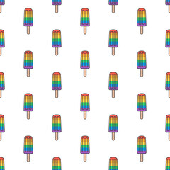 Rainbow Popsicle Seamless Pattern On A White Background. Ice Cream Theme Vector Illustration