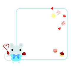 バレンタインのネズミ　フレーム＋装飾付