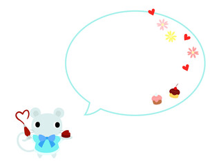 バレンタインのネズミ　吹き出し＋装飾付