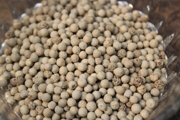 White pepper on a glass bowl