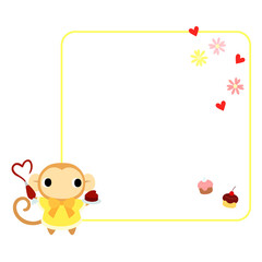 バレンタインのサル　フレーム＋装飾付