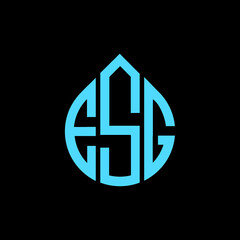 ESG letter logo design on black background. ESG circle letter logo design with ellipse shape. ESG creative initials letter logo concept. ESG logo vector 