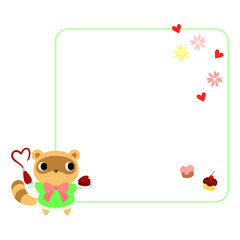 バレンタインのタヌキ　フレーム＋装飾付