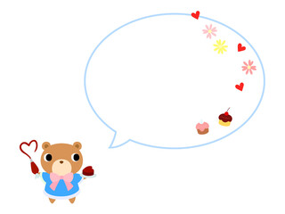 バレンタインのクマ　吹き出し＋装飾付