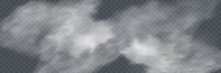 Fog or smoke isolated transparent special effect. White vector cloudiness, mist or smog background. Vector illustration