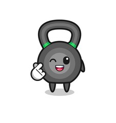 kettlebell character doing Korean finger heart