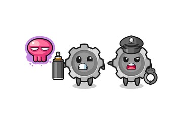 gear cartoon doing vandalism and caught by the police
