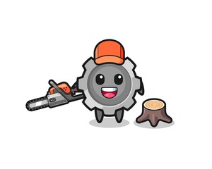 gear lumberjack character holding a chainsaw