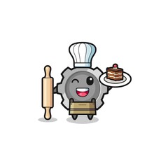 gear as pastry chef mascot hold rolling pin