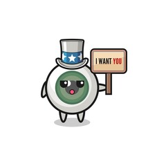 Fototapeta premium eyeball cartoon as uncle Sam holding the banner I want you
