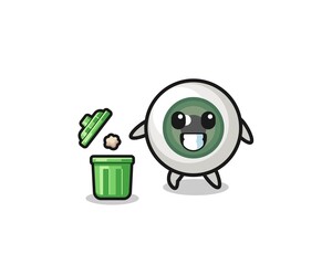 illustration of the eyeball throwing garbage in the trash can