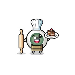 eyeball as pastry chef mascot hold rolling pin