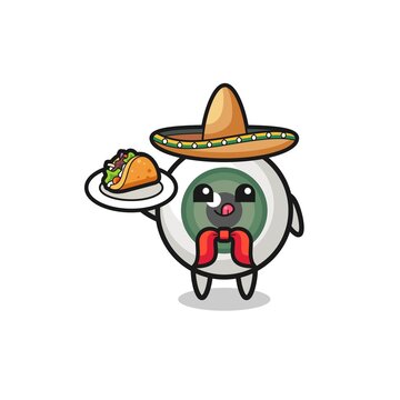 eyeball Mexican chef mascot holding a taco