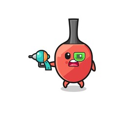 cute table tennis racket holding a future gun