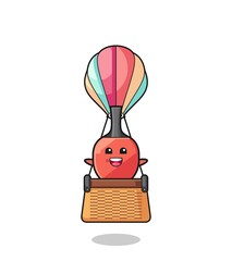 table tennis racket mascot riding a hot air balloon