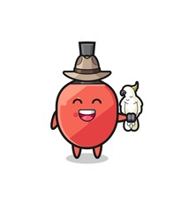 table tennis racket zookeeper mascot with a parrot