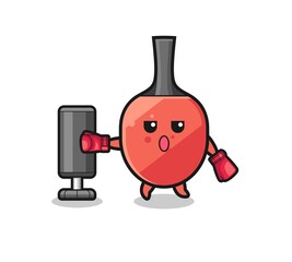 table tennis racket boxer cartoon doing training with punching bag